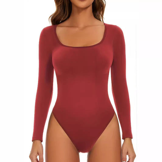 Damen Langarm Body mit tiefem Dekolleté und Slim-Fit-Passform - IdealeKleiden