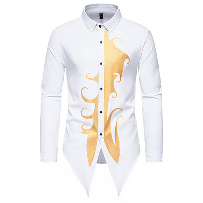 Men's Long-Sleeve Shirt Elegant Gold Pattern Modern Fit