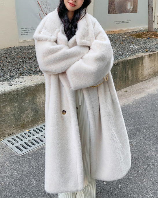 Luxury Coat Double Collar Faux Fur Long Women's Coat