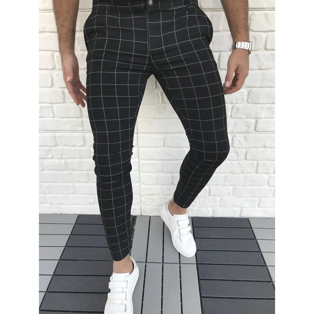 Men's Slim Fit Plaid Suit Trousers Modern