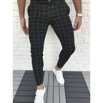 Men's Slim Fit Plaid Suit Trousers Modern
