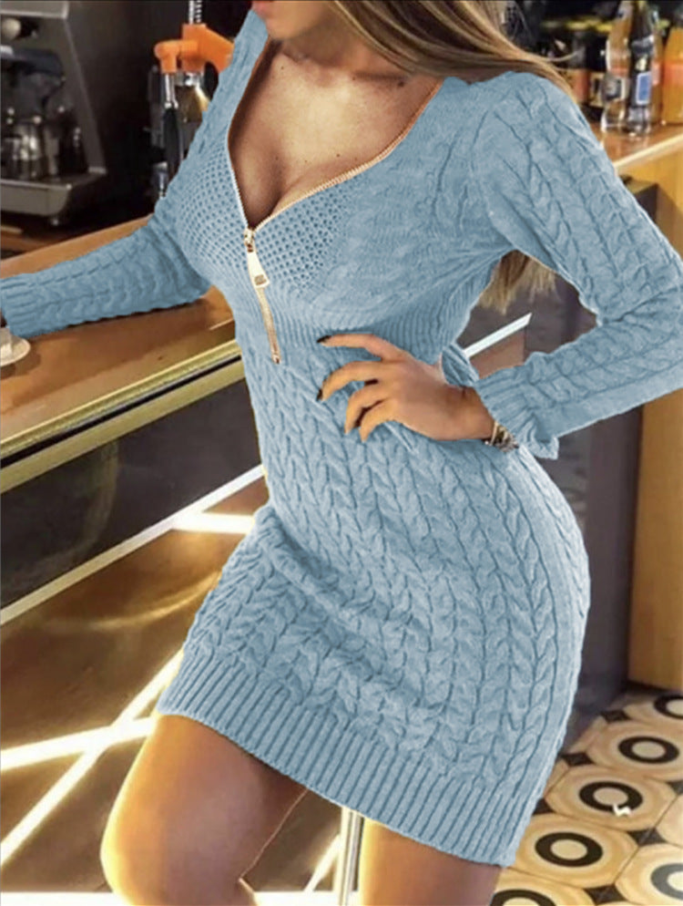 Women's Knitted Cable Knit Dress Elegant Long