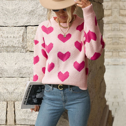 Women's Sweater Heart Pattern Relaxed Fit