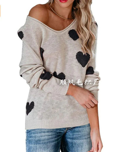 Damen Weihnachtspullover Herz Muster Festlich