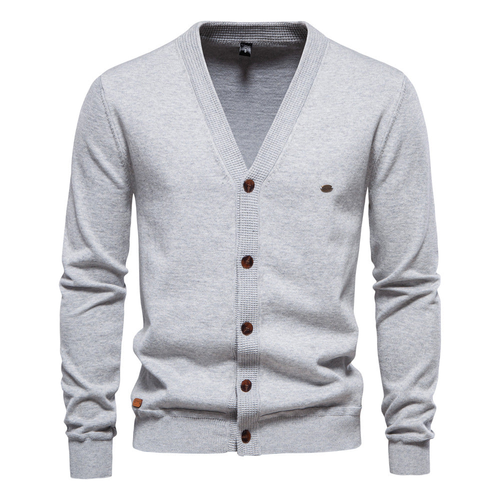 Men's Cardigan V-Neck Modern Wooden Buttons