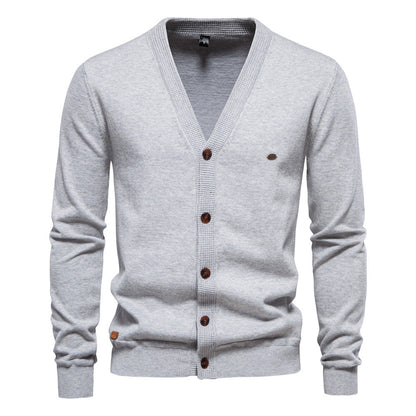 Men's Cardigan V-Neck Modern Wooden Buttons