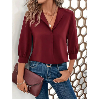 Women's Blouse Elegant Design V-Neck 3/4 Sleeve