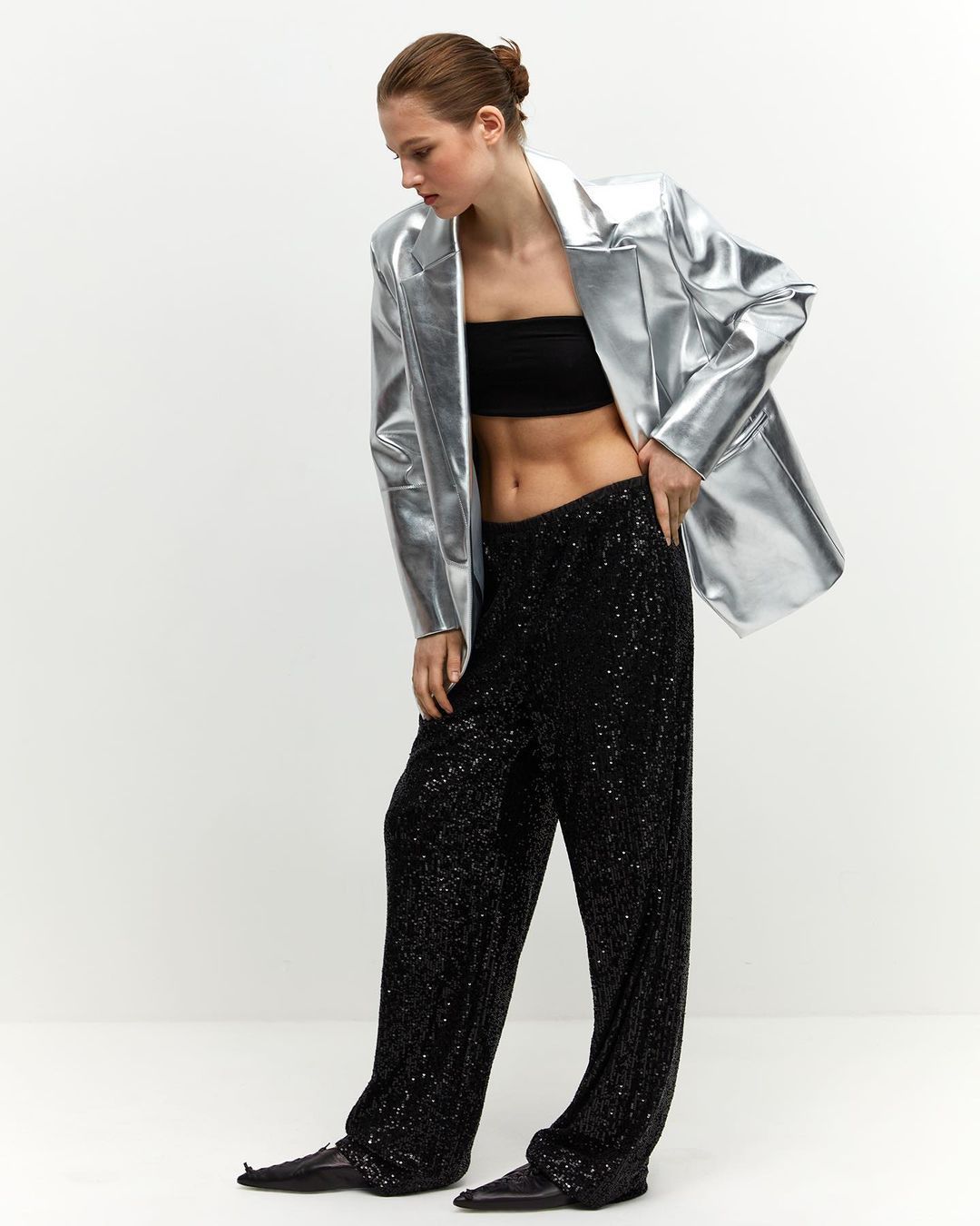 Glittery Women's Trousers Elegant Palazzo Style