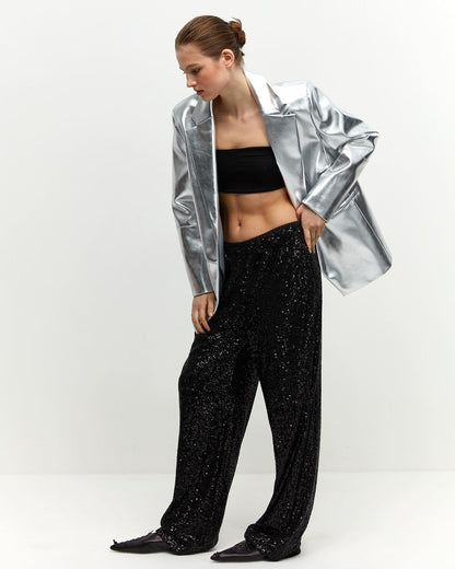 Glittery Women's Trousers Elegant Palazzo Style