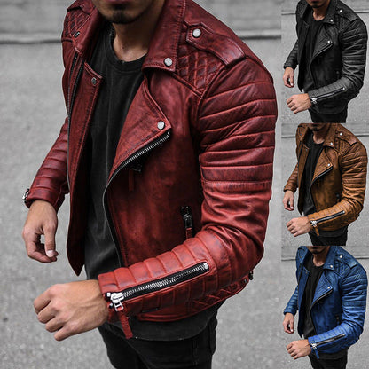 Herren Lederjacke Bikerstil Robust mit Reißverschluss - IdealeKleiden