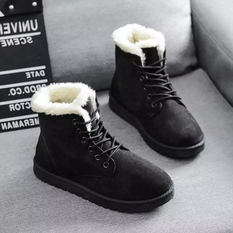 Stylish Winter Boots Suede Lacing Faux Fur