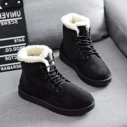 Stylish Winter Boots Suede Lacing Faux Fur
