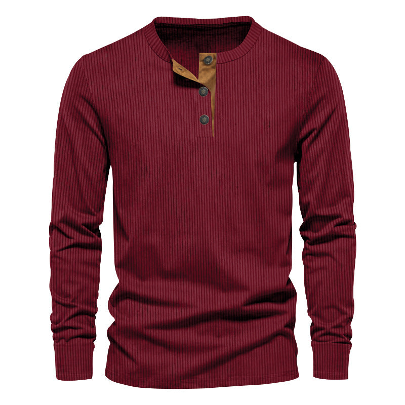 Men's Long-Sleeve Shirt Textured Surface Decorative Buttons