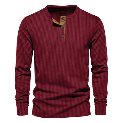 Men's Long-Sleeve Shirt Textured Surface Decorative Buttons
