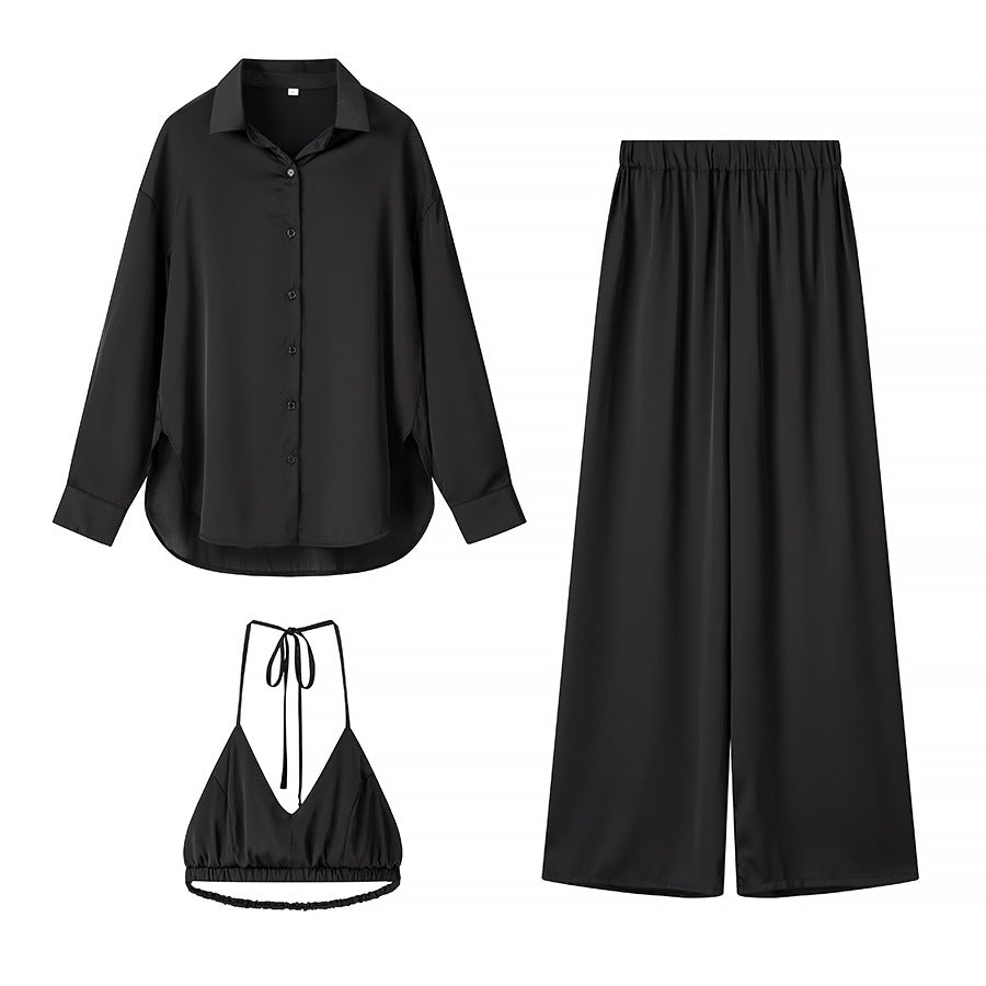 Women's Outfit Set Blouse Palazzo Pants Bralette Elegant