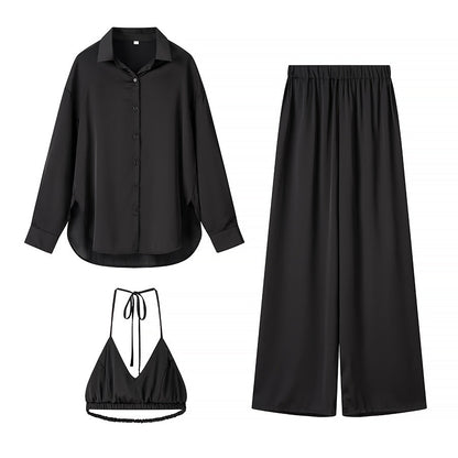 Women's Outfit Set Blouse Palazzo Pants Bralette Elegant