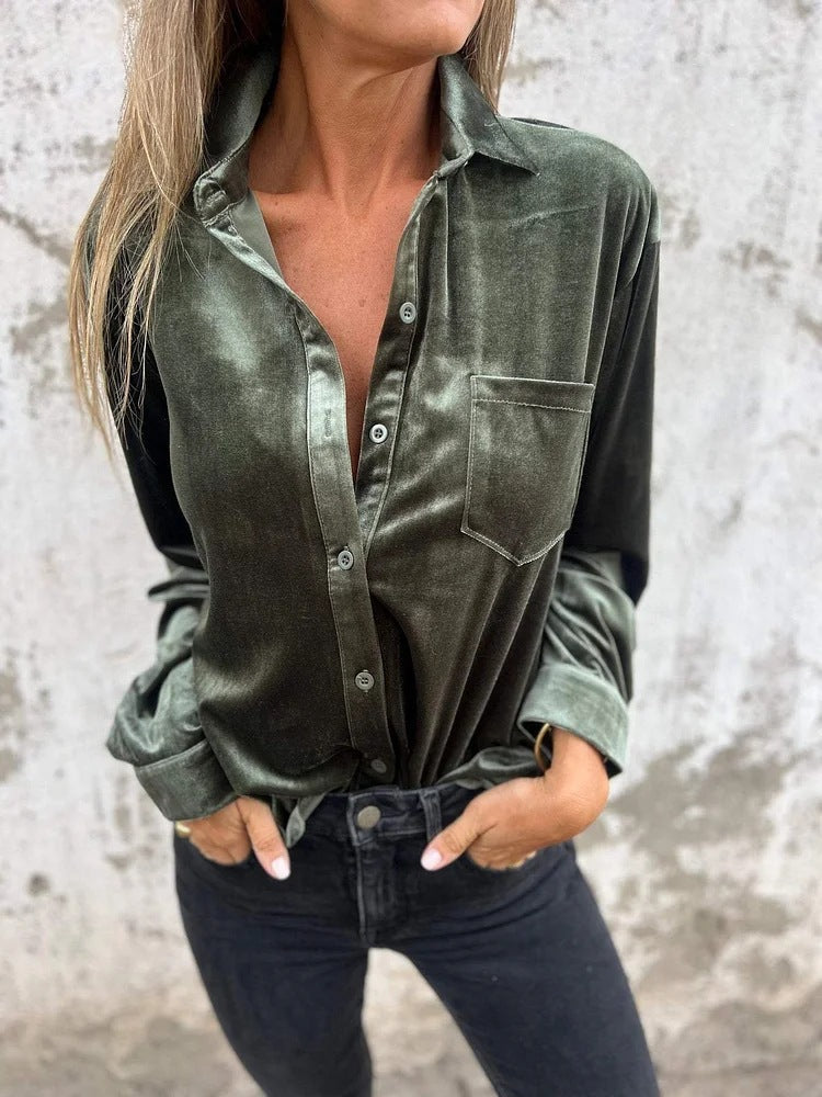 Women's Elegant Silk Blouse Classic Style Long Sleeve