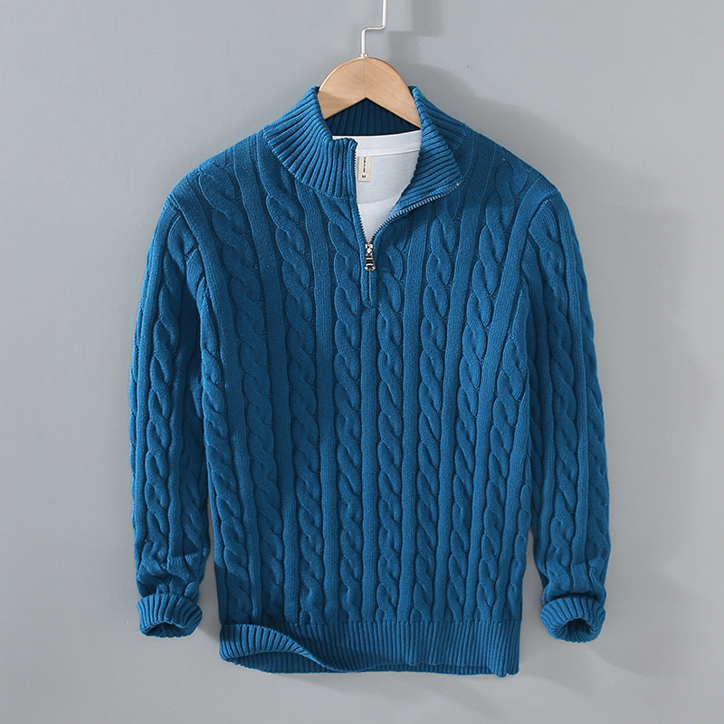 Herren Pullover Baumwolle Halbzippverschluss