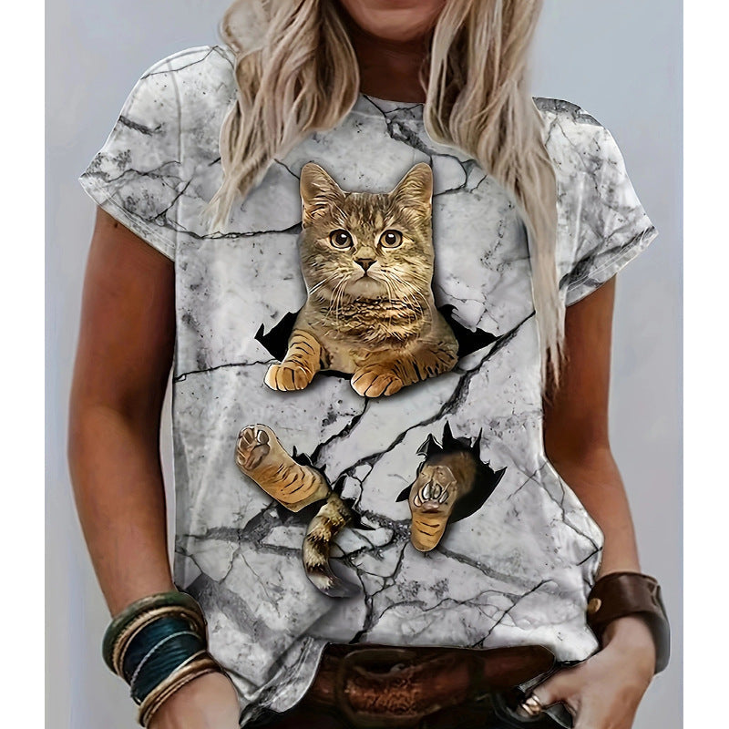 Women's T-Shirt 3D Cat Trendy Distressed Look