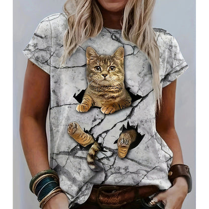 Women's T-Shirt 3D Cat Trendy Distressed Look