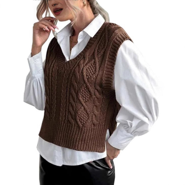 Women's Knitted Vest V-Neck Cable Knit Elegant Design