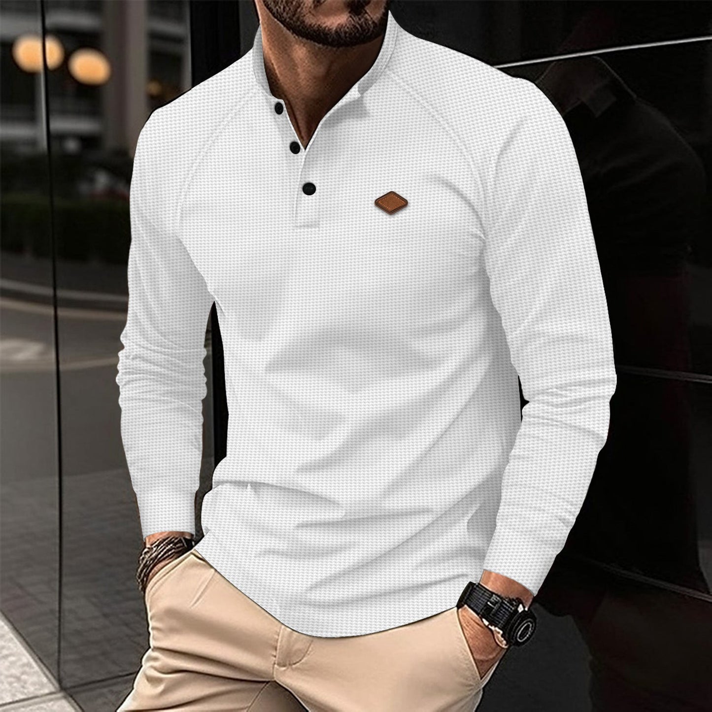 Men's Long-Sleeved Shirt Elegant Pattern Modern Collar