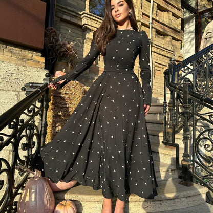 Women's Elegant Long-Sleeved Maxi Dress with Slit
