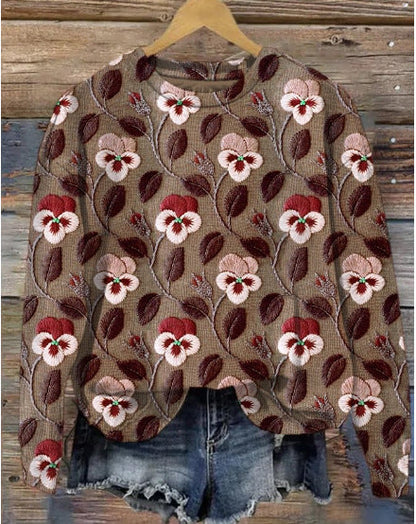 Fashionable Floral Sweater Casual Chic