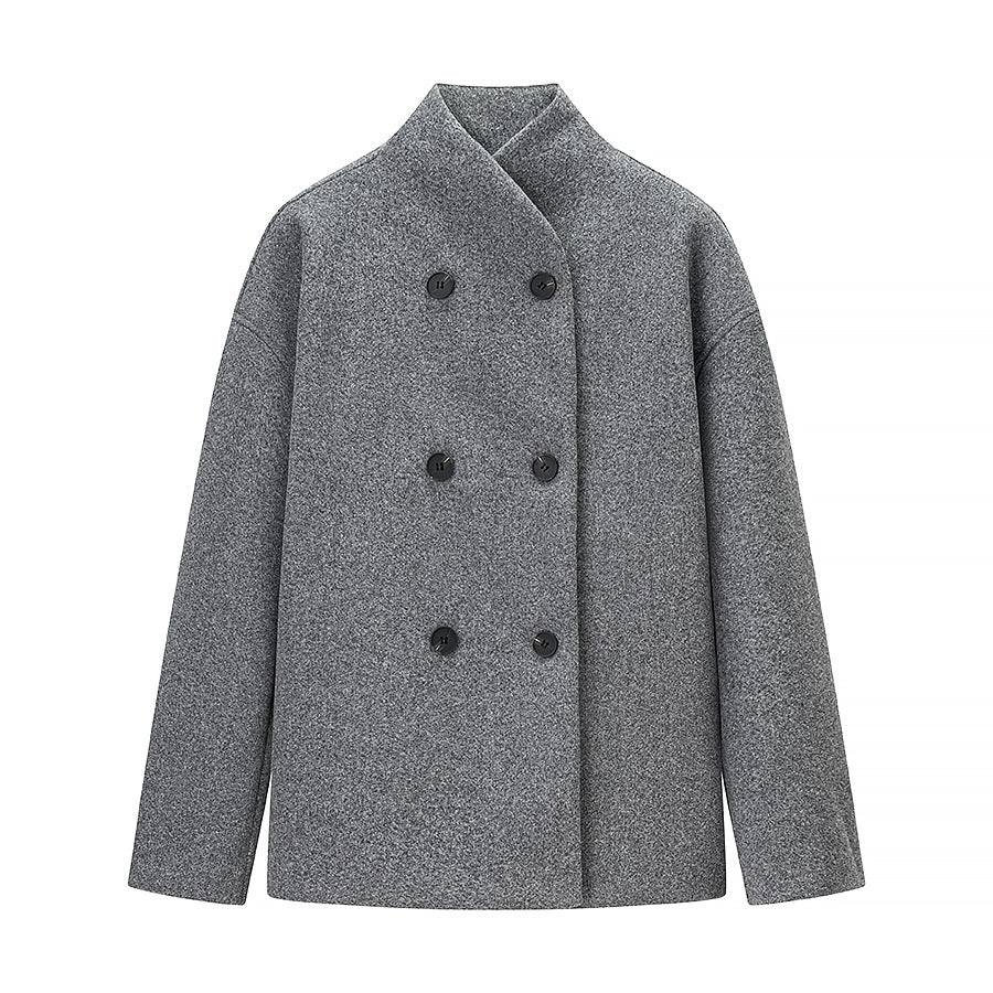 Women's Oversized Wool Jacket Modern Stand-Up Collar Elegant