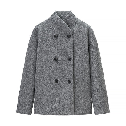 Women's Oversized Wool Jacket Modern Stand-Up Collar Elegant