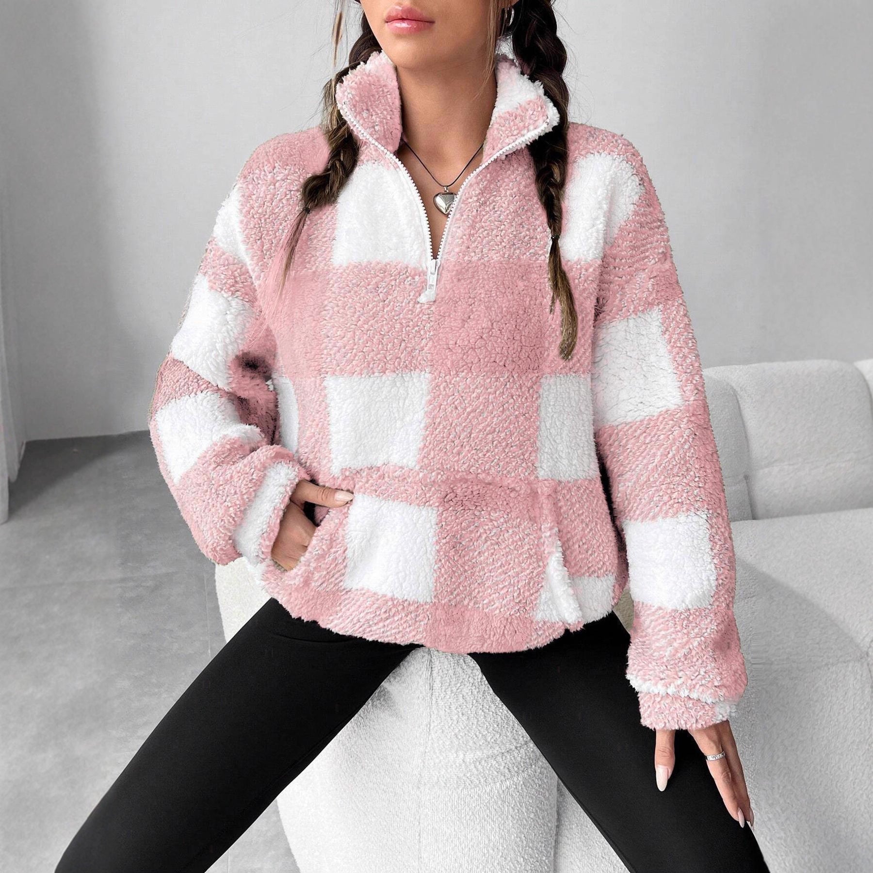 Damen Fleece-Jacke Warm mit Reißverschluss und Taschen - IdealeKleiden
