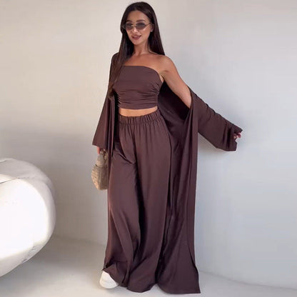 Damen Zweiteiler Set Palazzo Hose Bolero Jackett - IdealeKleiden