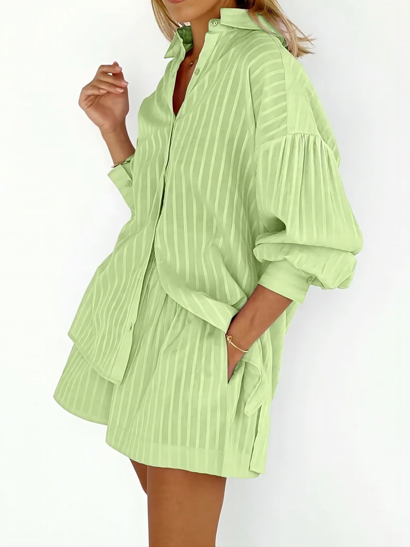 Damen Streifen Hemd und Shorts Set Sommerkleidung
