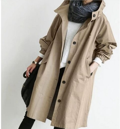 Women's Oversized Trench Coat Hooded Jacket Stylish
