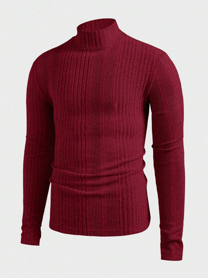 Herren Pullover Strick Hochkragen Rippoptik