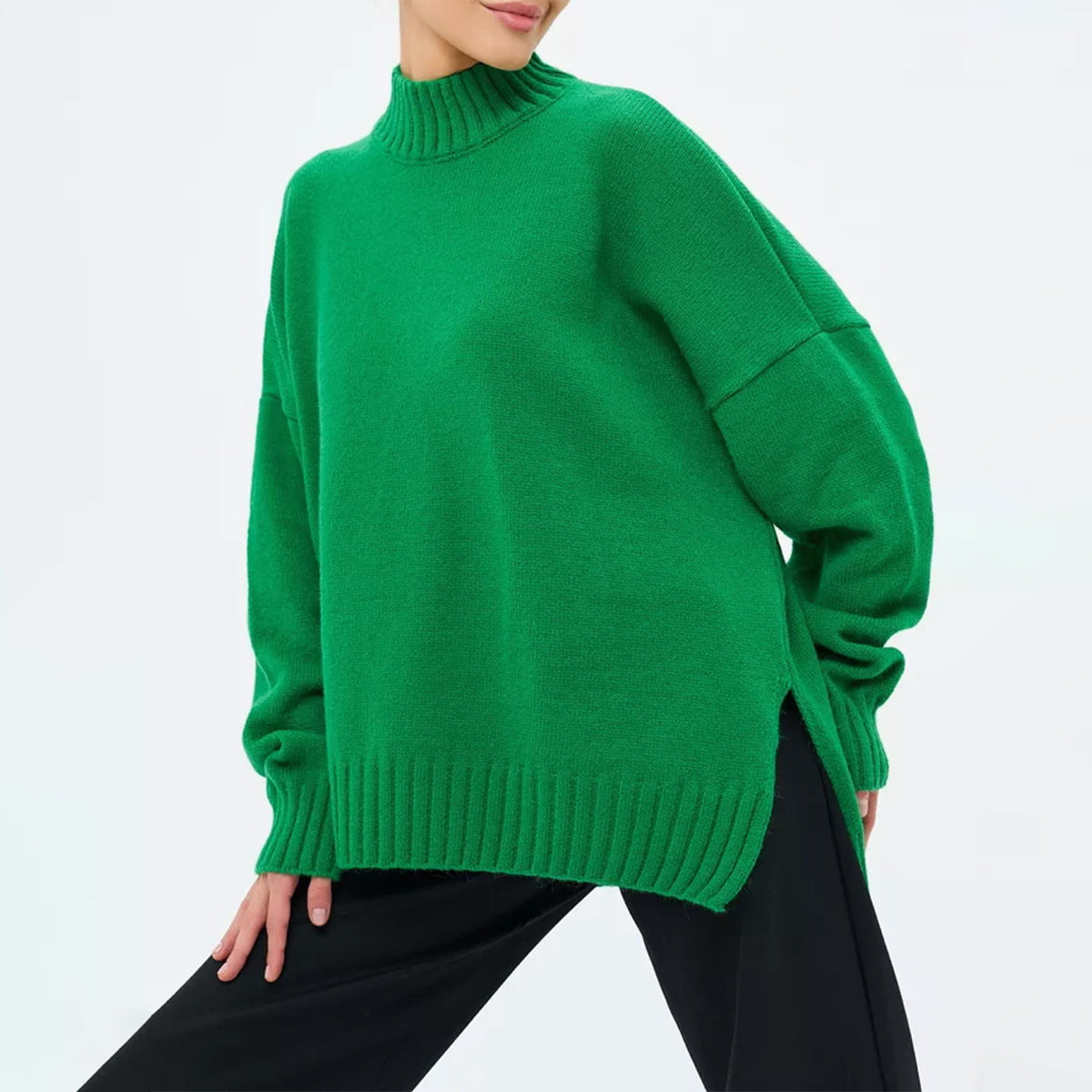 Oversized Ribbed Semi-High Collar Sweater