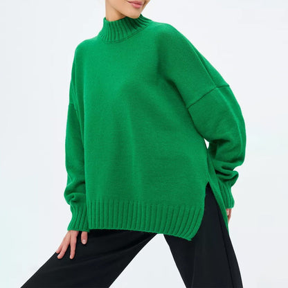 Oversized Ribbed Semi-High Collar Sweater