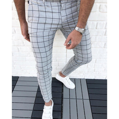 Men's Slim Fit Plaid Suit Trousers Modern