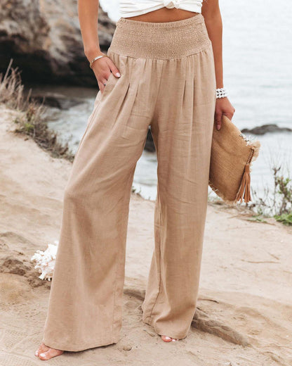 Women's Linen Trousers Wide Comfortable Pleat Detail