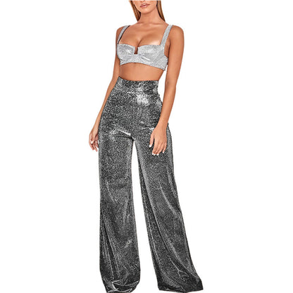 Sparkly Women's Two-Piece Set High-Waisted Elegant