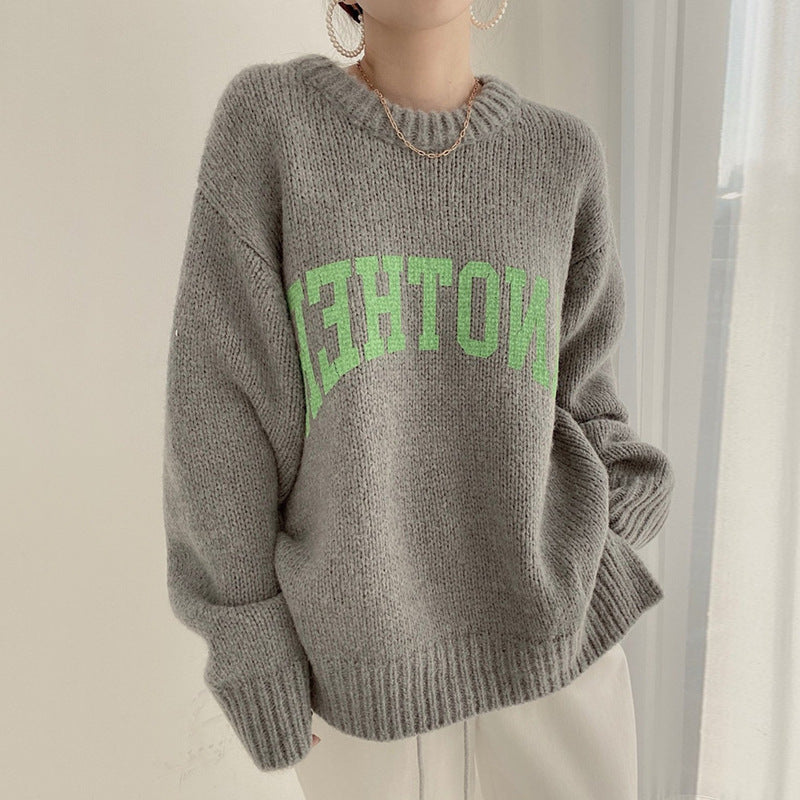 Women's Oversized Sweater Large Logo Trendy Knit Pattern