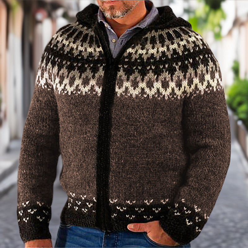 Men's Cardigan Norwegian Pattern Zipper Sweater