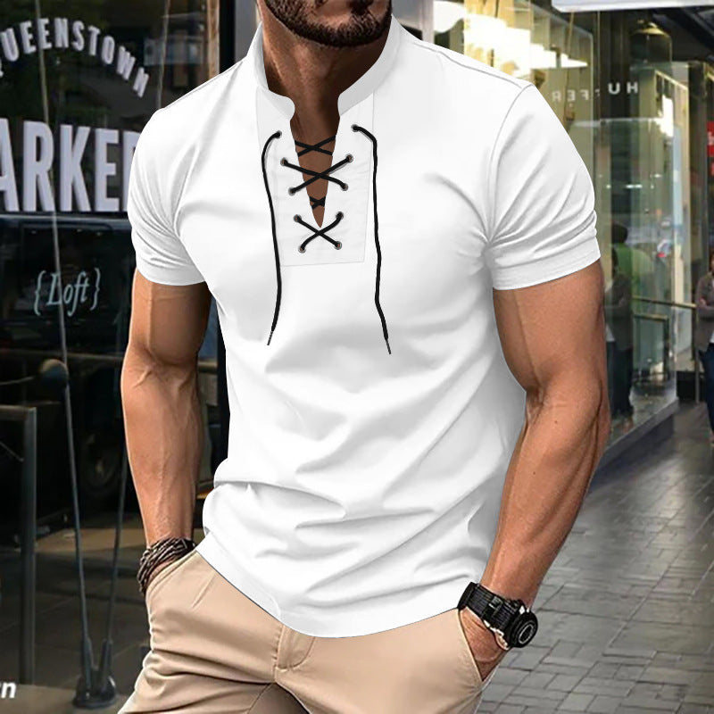 Men's Polo Shirt Relaxed Fit Lace-Up Front