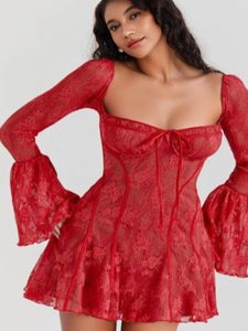 Women's Boho Lace Romantic Long-Sleeved Dress