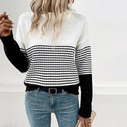 Stylisher Strickpullover Streifenmuster Bequem - IdealeKleiden