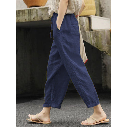 Women's Linen Trousers Comfortable Elastic with Pockets