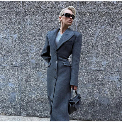 Damen Wollmantel Elegant Schnitt mit Dekorativen Knöpfen