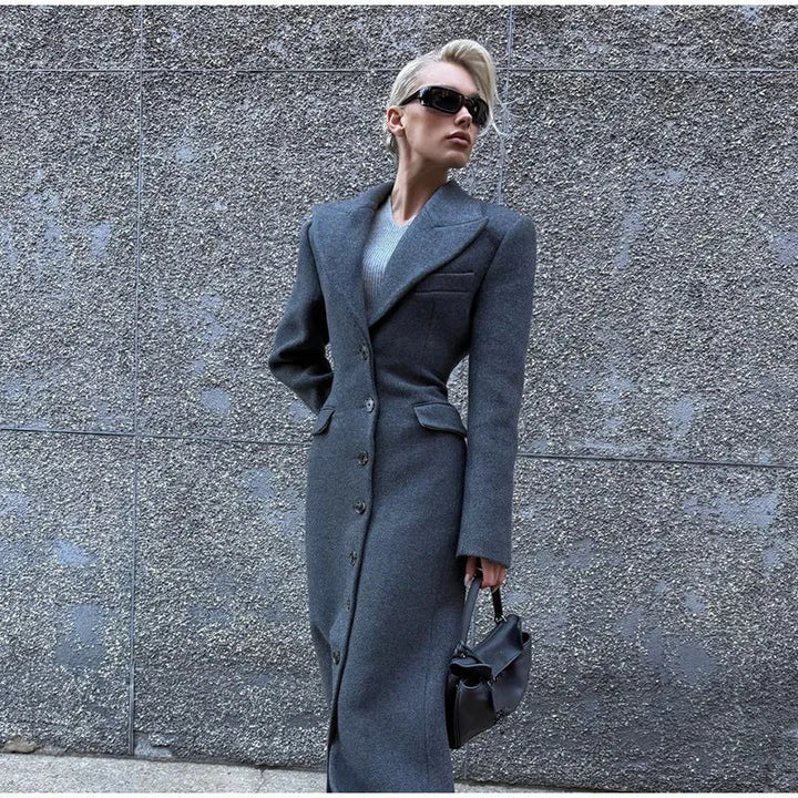 Damen Wollmantel Elegant Schnitt mit Dekorativen Knöpfen