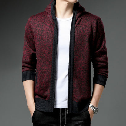 Men's Knitted Cardigan Modern Hood Black White