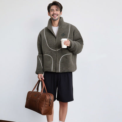 Men's Teddy Jacket Comfortable Contrast Stitching Winter Jacket